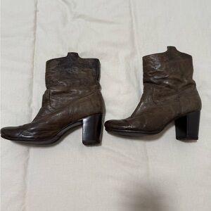 Frye Gray/Brown Leather Heeled Ankle Boots